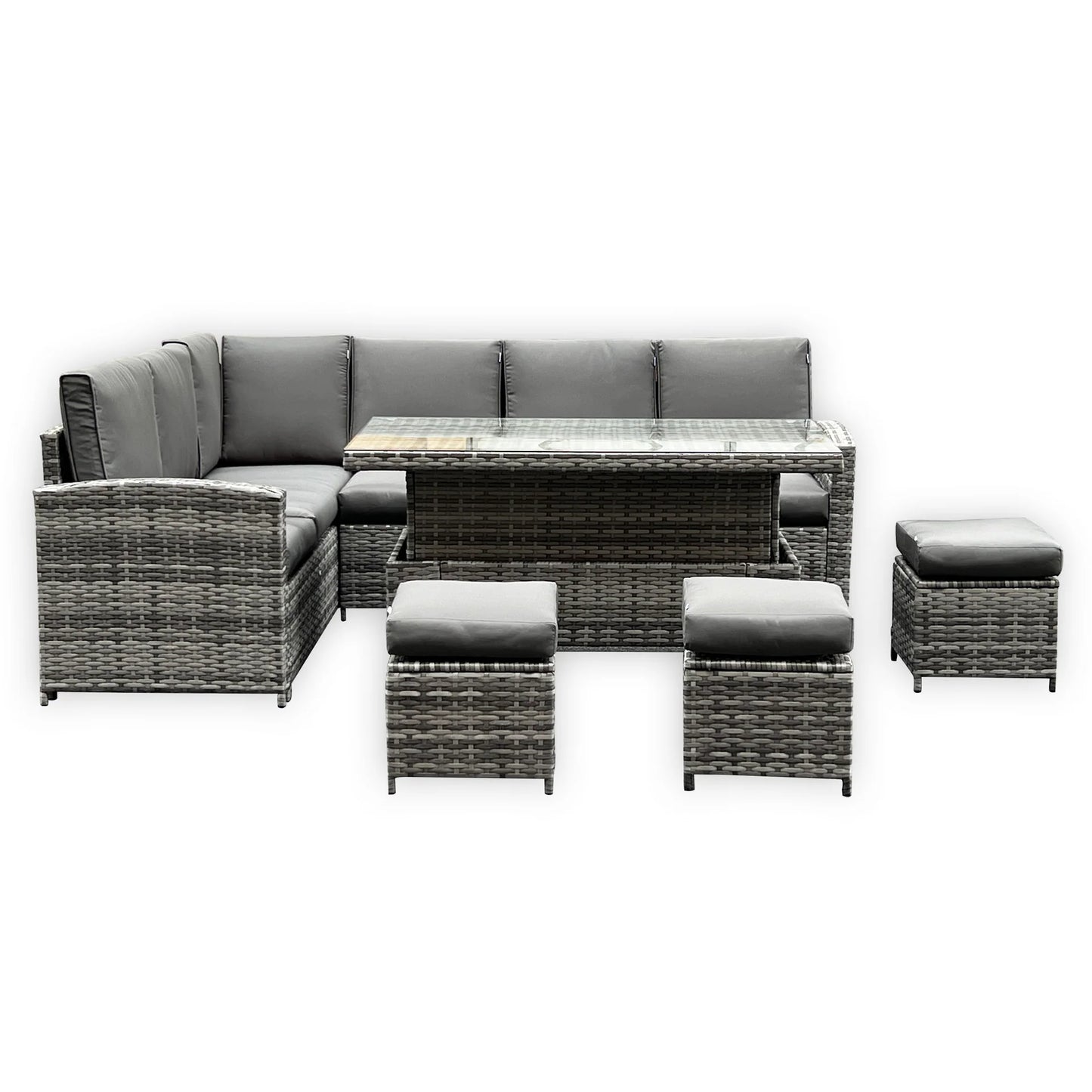 Henley High Back LHF Rattan Corner Dining Set with Rising Table – Premium Grey