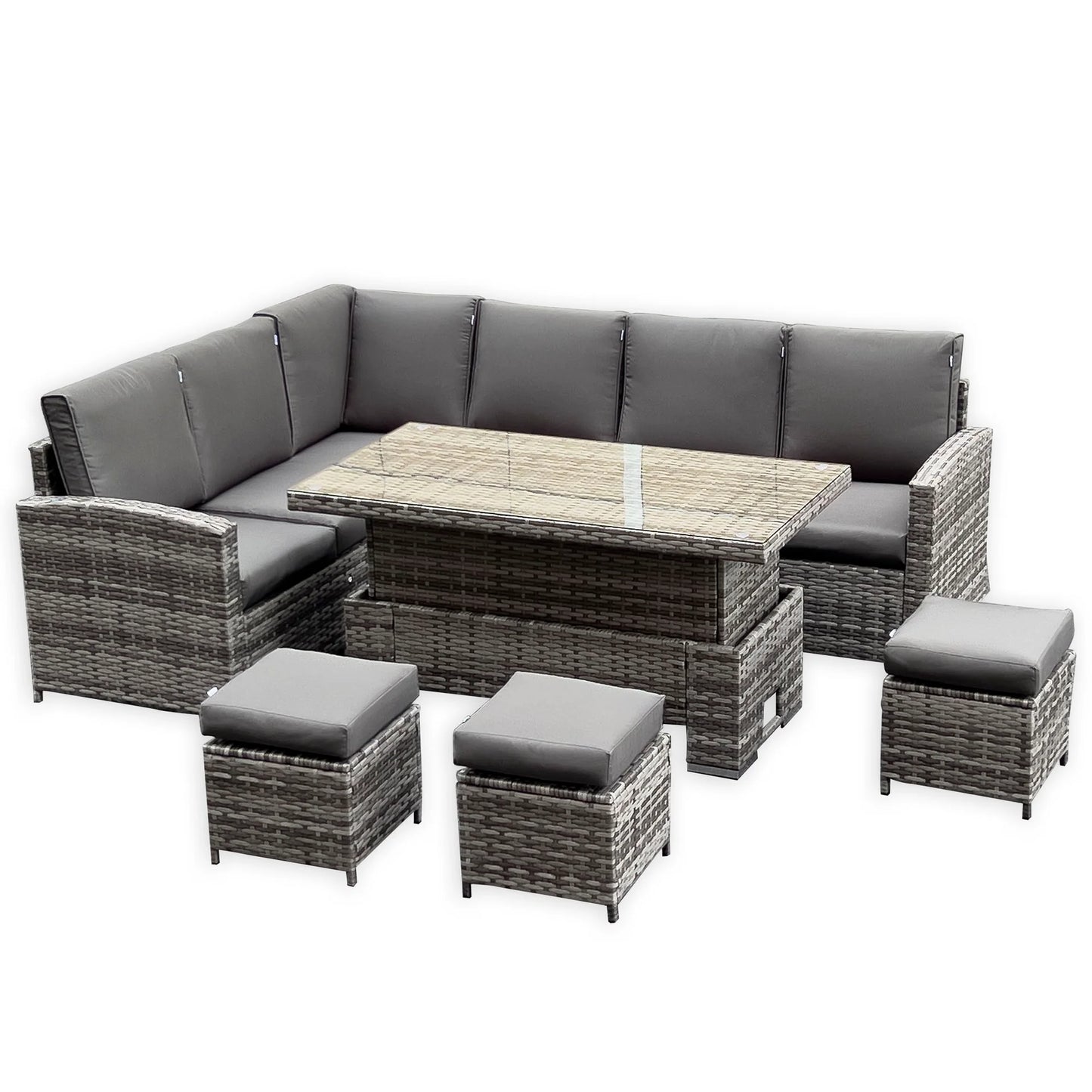 Henley High Back LHF Rattan Corner Dining Set with Rising Table – Premium Grey