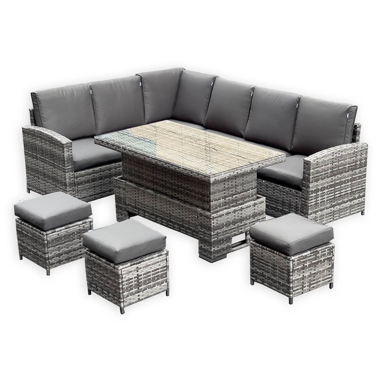 Henley High Back LHF Rattan Corner Dining Set with Rising Table – Premium Grey